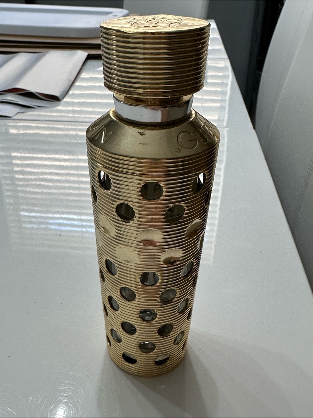 Vintage 1981 Guerlain Gold Lattice Refillable Canister Case + Empty 3.1oz Refill